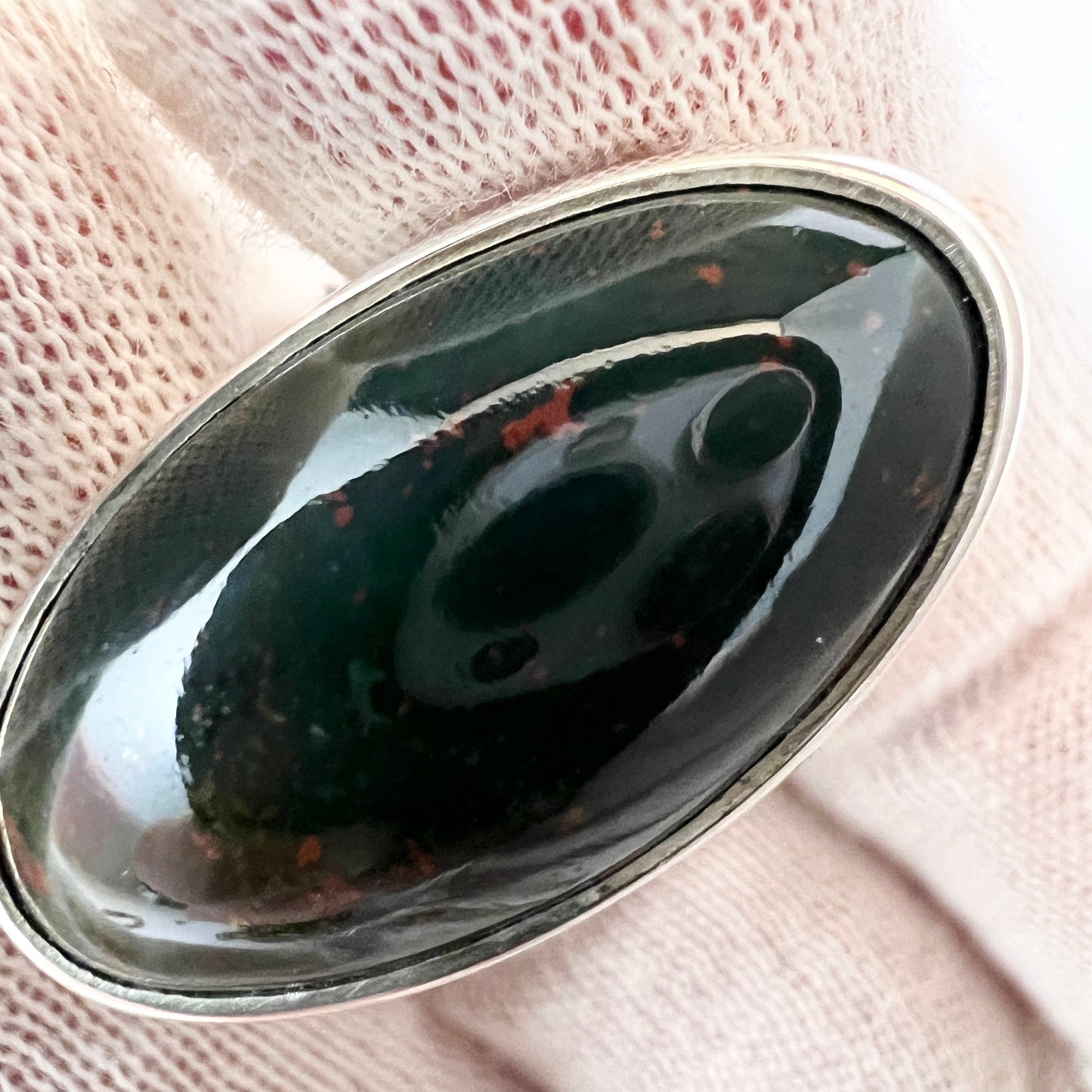Vintage Scandinavian Sterling Silver Bloodstone Ring.