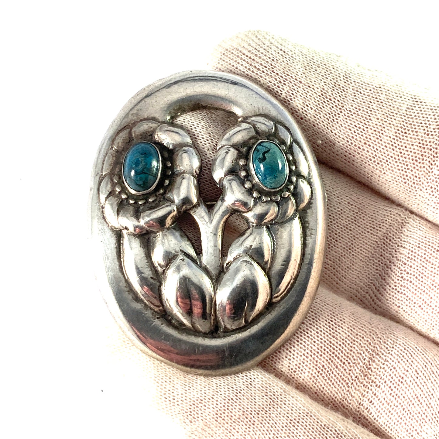 Grann & Laglye, Denmark c 1910s Skonvirke Art Nouveau Solid Silver Brooch