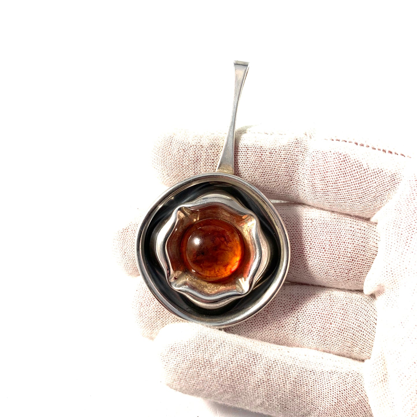 Palmberg for Alton, Sweden 1973 Sterling Amber Large Pendant.