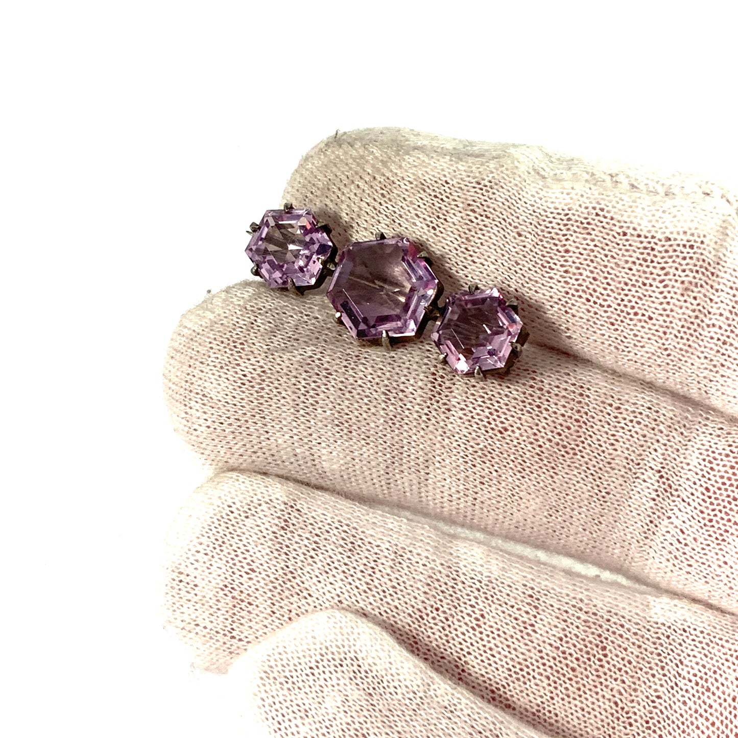 Sweden, Antique Edwardian Solid Silver Amethyst Brooch Pin.