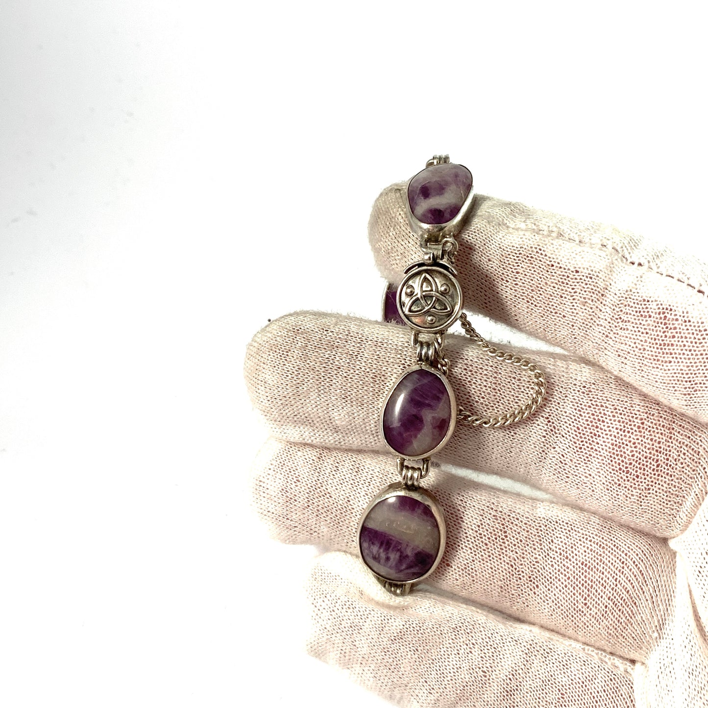 Swedish Import Vintage 835 Silver Amethyst Bracelet.