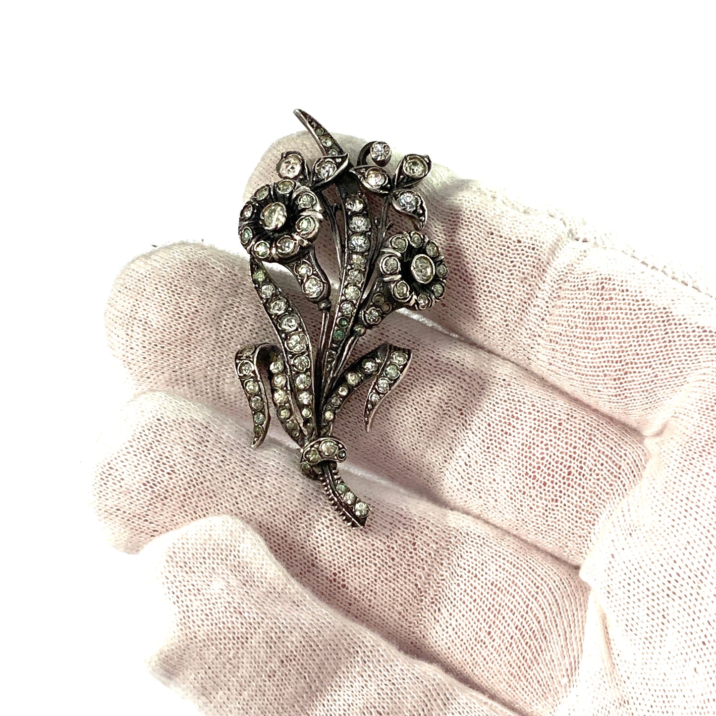 G Dahlgren, Sweden 1940-50s Mid Century Solid Silver Paste Stone Flower Brooch.