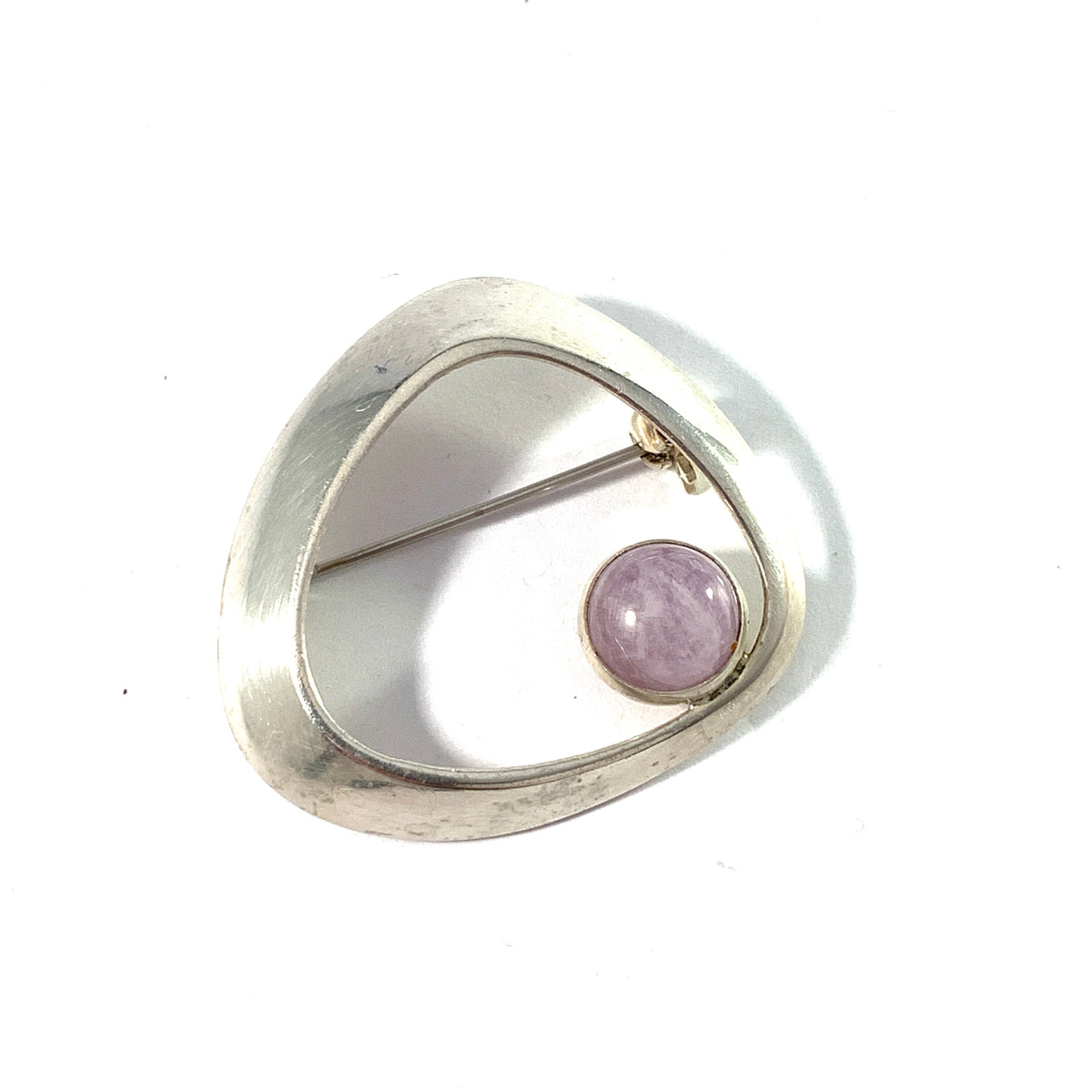 Heikki Kaksonen for Kaunis Koru, Finland 1965 Sterling Silver Rose Quartz Brooch