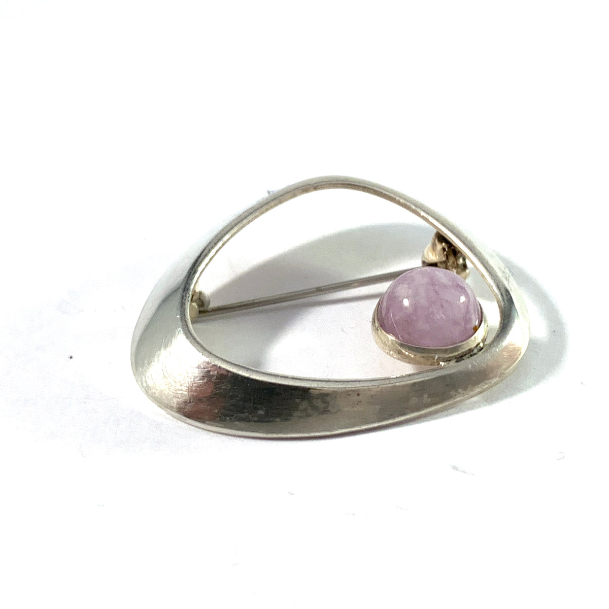 Heikki Kaksonen for Kaunis Koru, Finland 1965 Sterling Silver Rose Quartz Brooch