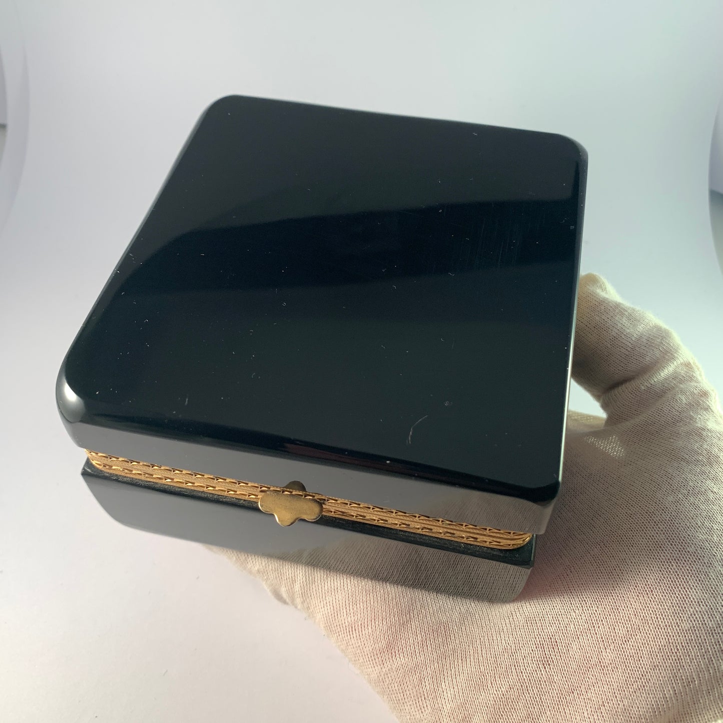 Elli Ferro, Murano, Italy Mid Century Large Massive Black Opaline Bronze Jewelry Casket Box.