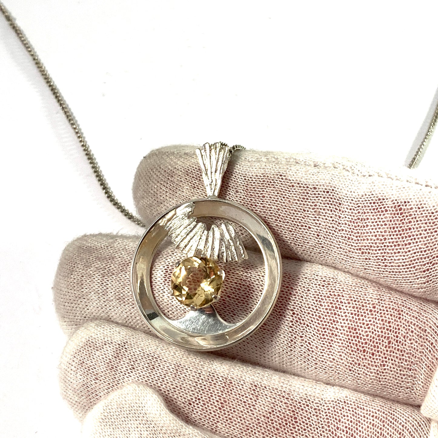 Martti Viikinniemi (1946-74) Finland Vintage 830 Silver Citrine Pendant Necklace.