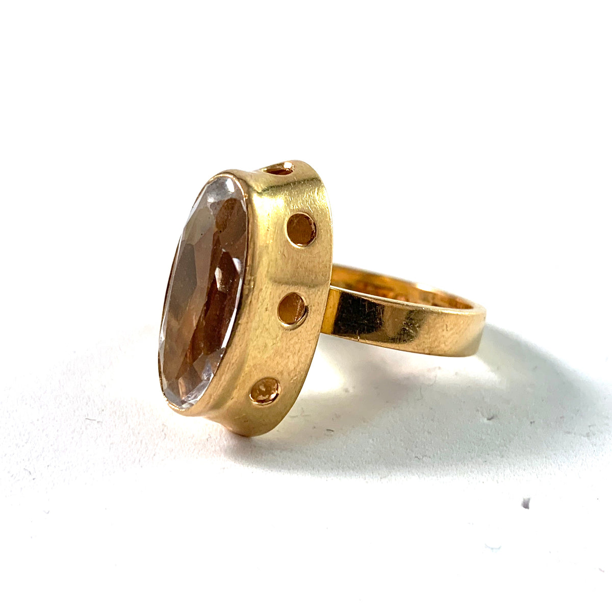 R Eriksson, Sweden 1975 Modernist 18k Gold Rock Crystal Ring.