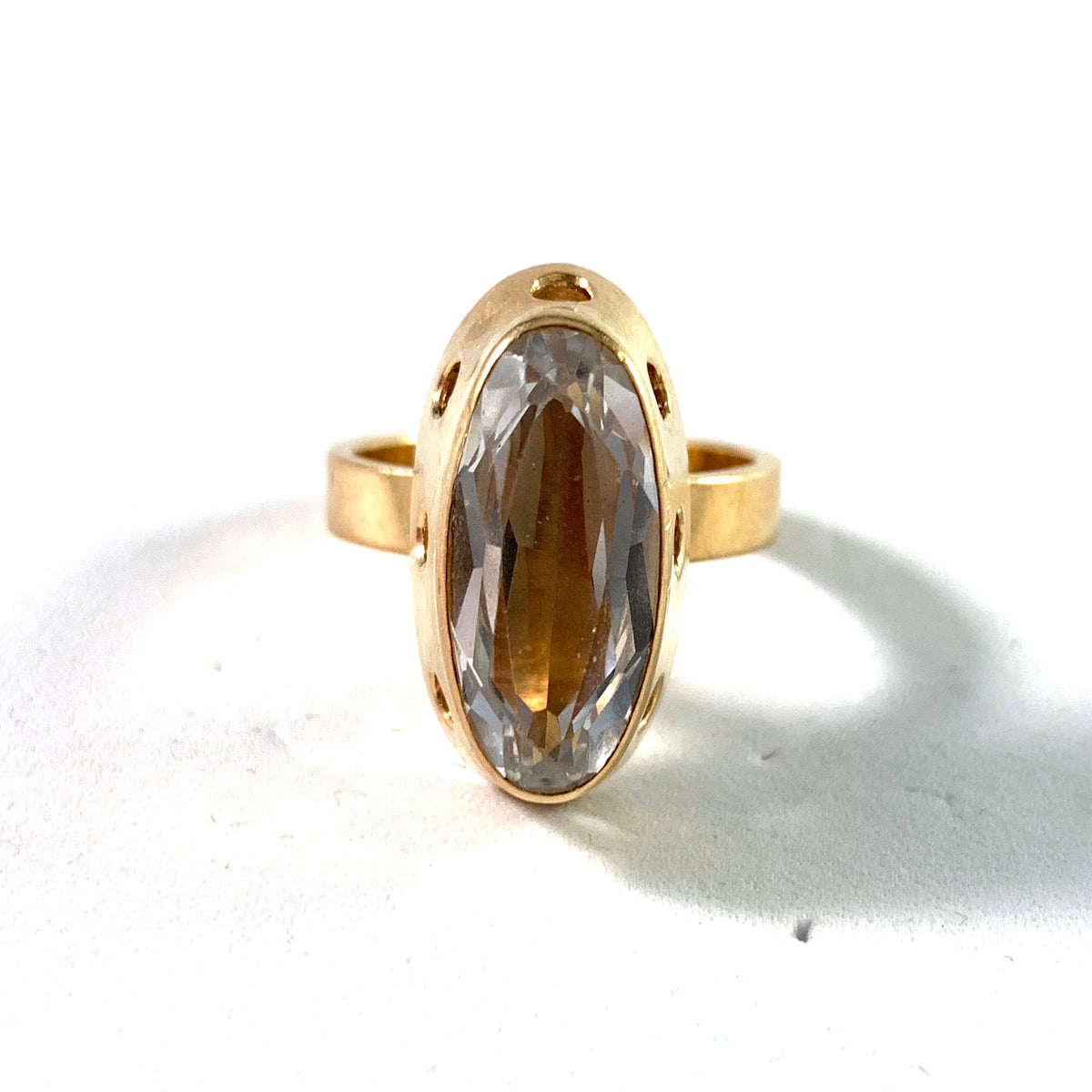 R Eriksson, Sweden 1975 Modernist 18k Gold Rock Crystal Ring.