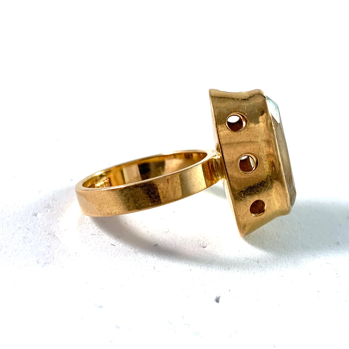 R Eriksson, Sweden 1975 Modernist 18k Gold Rock Crystal Ring.