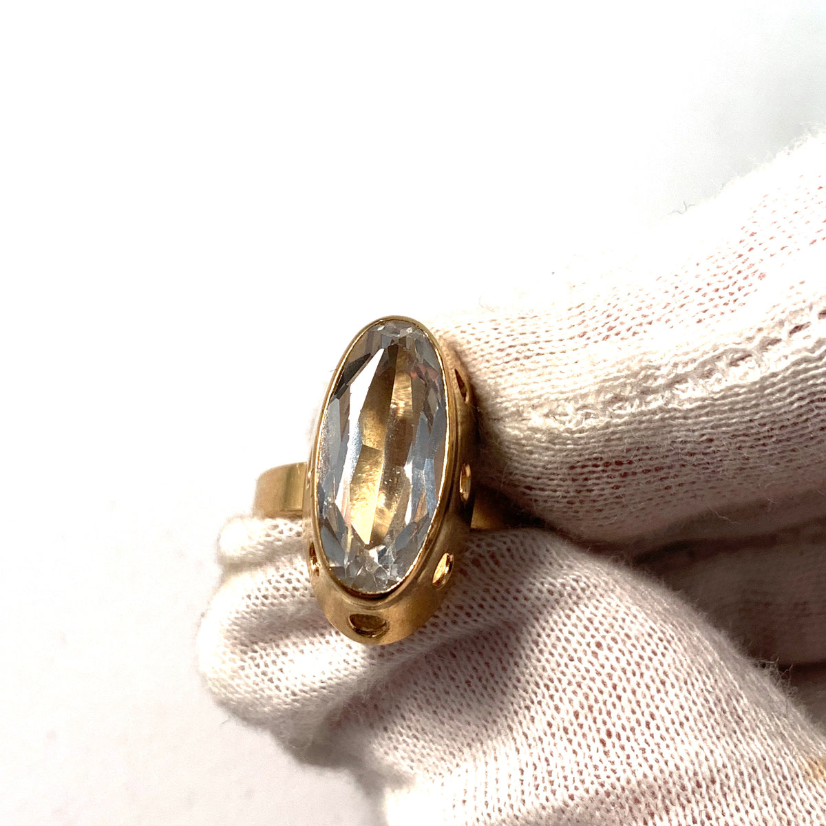 R Eriksson, Sweden 1975 Modernist 18k Gold Rock Crystal Ring.