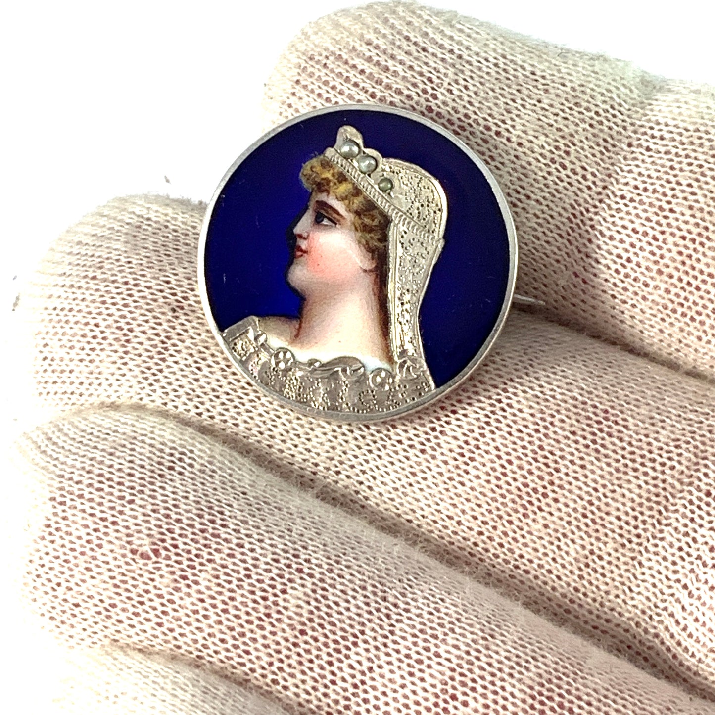 Germany, Antique Victorian 800 Silver Enamel Seed Pearl Brooch Pin. Geschützt
