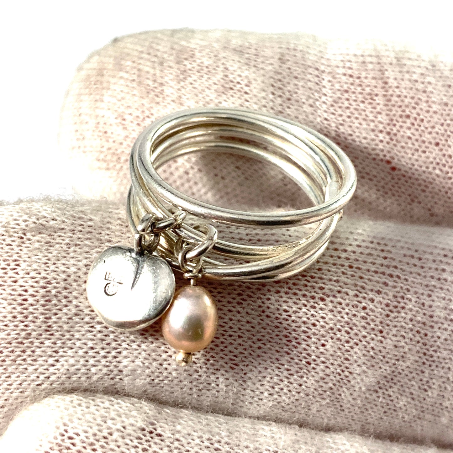 Kalevala Koru, Finland Vintage Sterling Silver Cultured Pearl Ring. Design: Twinflower