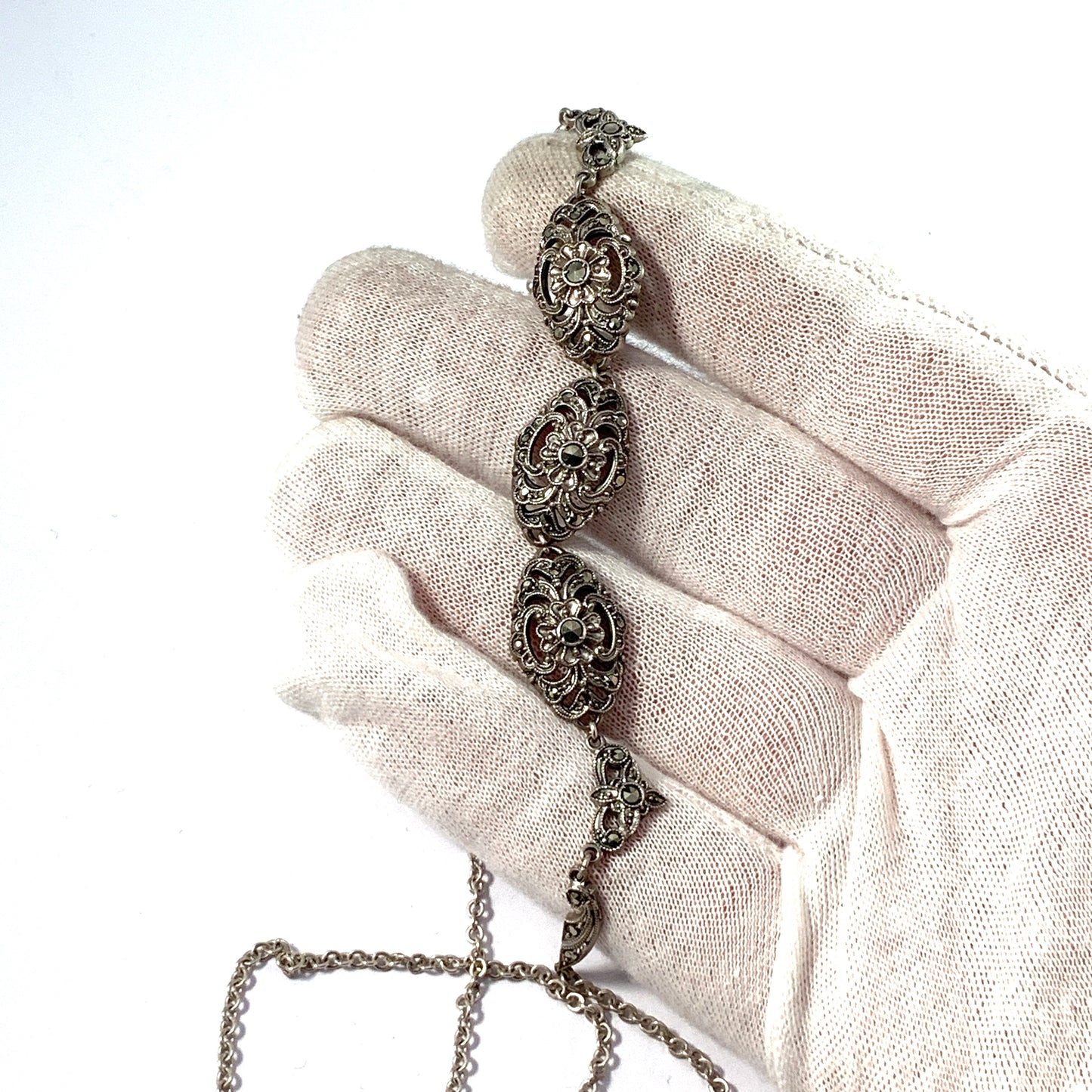Germany / Austria 1930-40s Solid 835 Silver Marcasite Necklace.