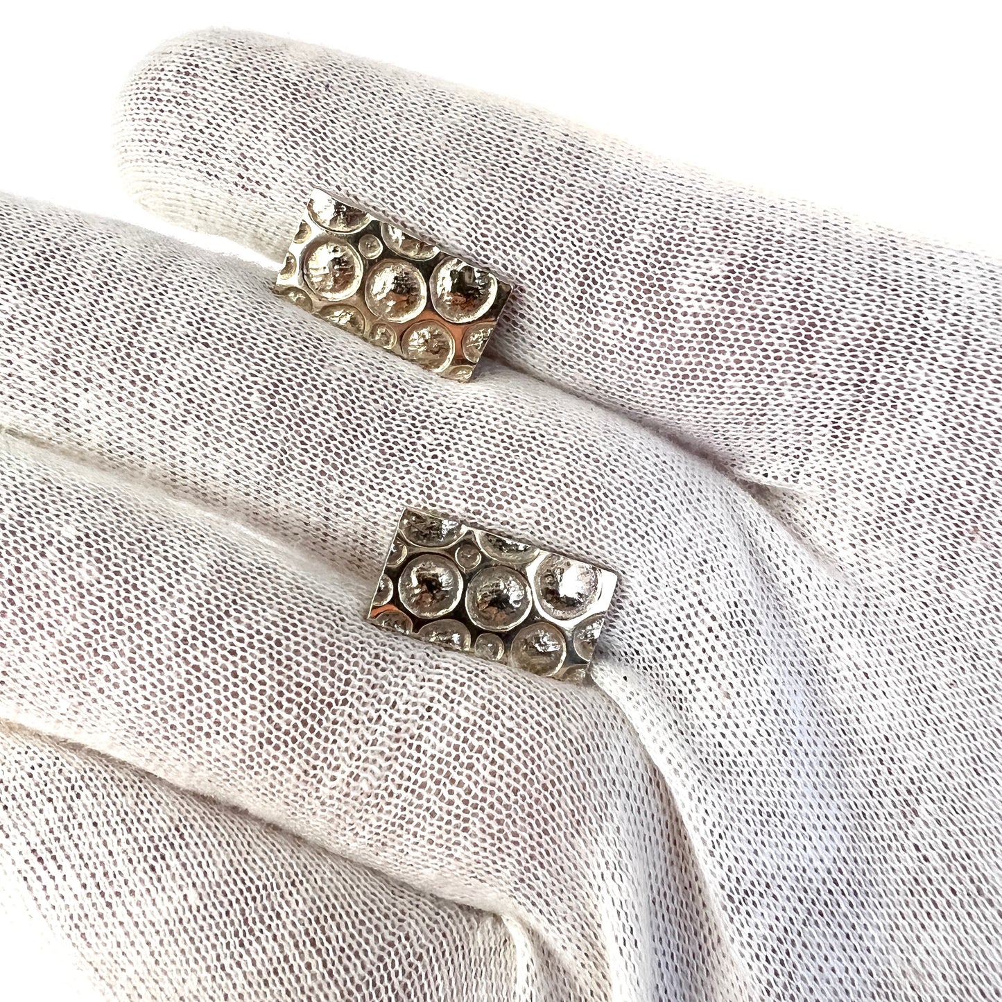 Martti Viikinniemi, Finland 1970. Vintage Solid Silver Moon Surface Cufflinks.