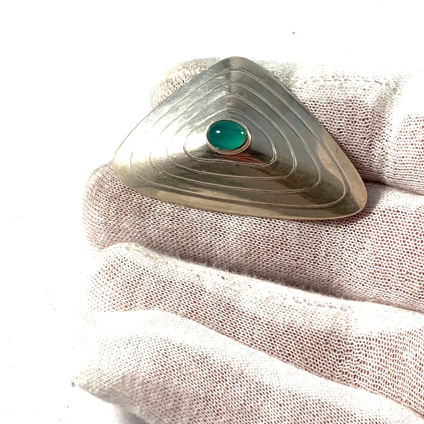 Gillgren for G Dahlgren Sweden 1955 Mid Century Modern Sterling Chrysoprase Brooch