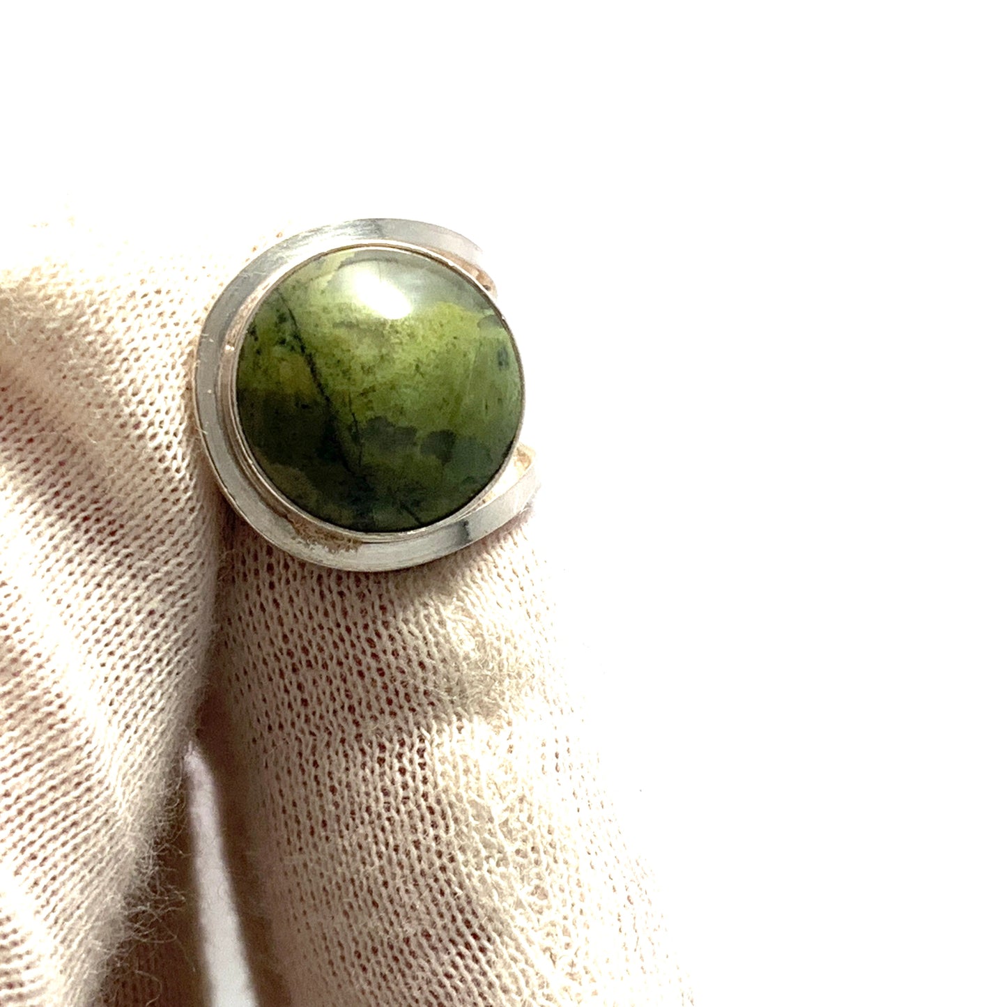 Stenlya, Sweden year 1970. Sterling Silver Green Hardstone Adjustable Size Ring