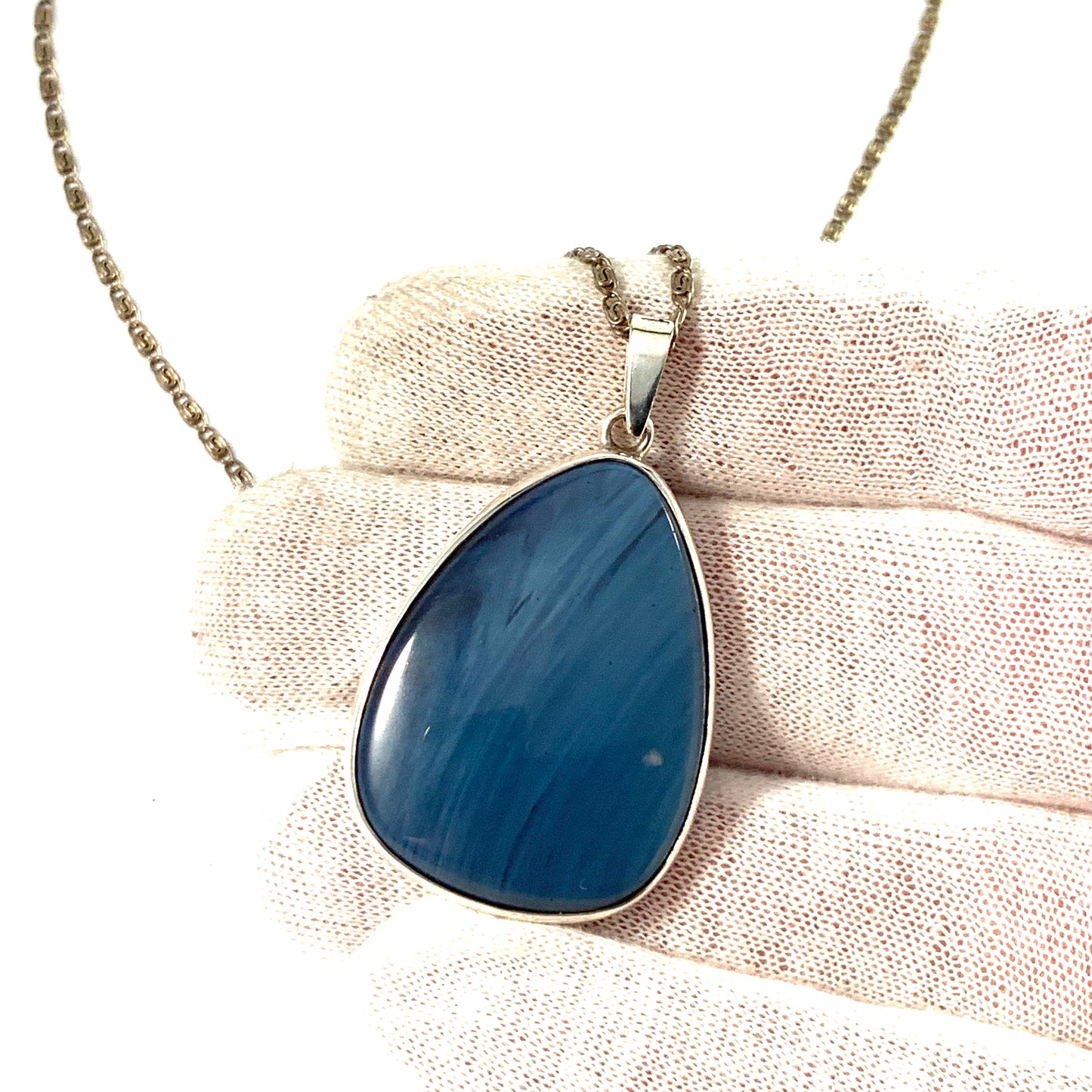 O Nordström, Sweden 1960s Sterling Silver Bergslagen-Stone Pendant Necklace.