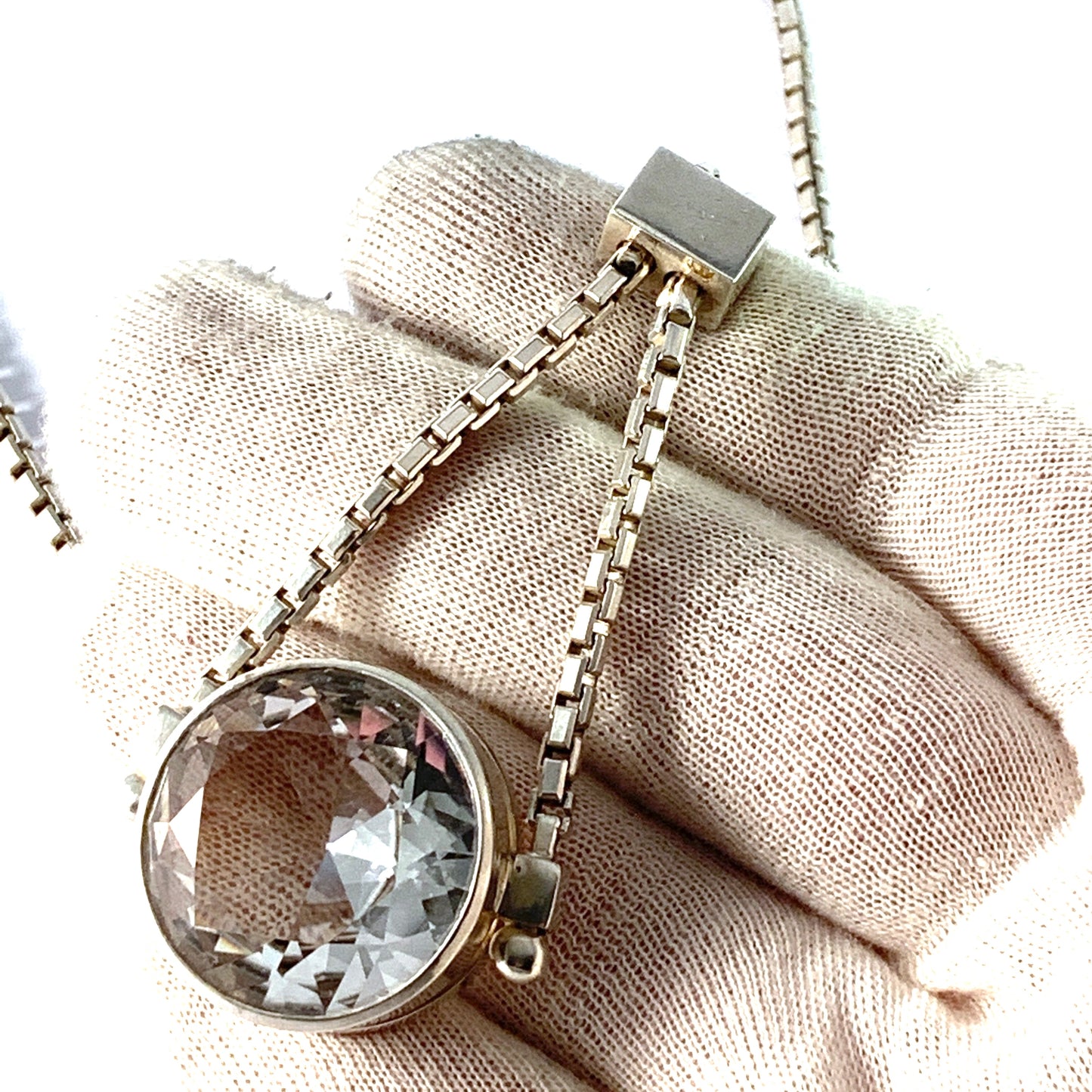 Atelje Stigbert, Sweden year 1950. Massive 2.1oz Solid Silver Rock Crystal Necklace.