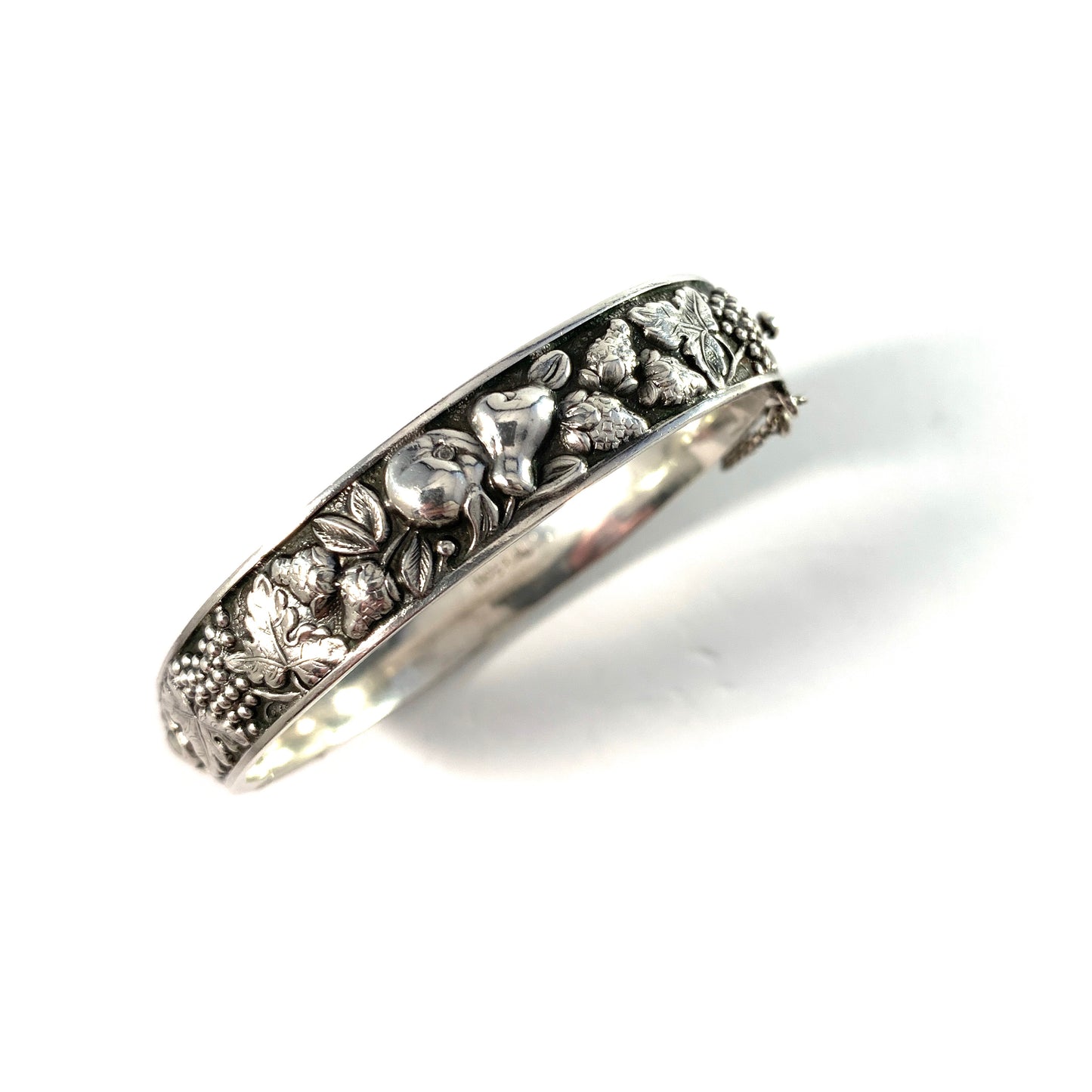 Swedish Import c 1940-50s Solid Silver Floral Open/Close Bangle Bracelet.