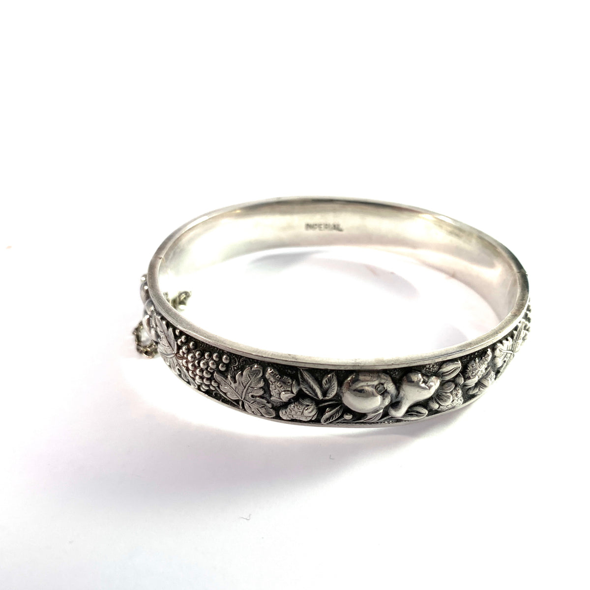 Swedish Import c 1940-50s Solid Silver Floral Open/Close Bangle Bracelet.