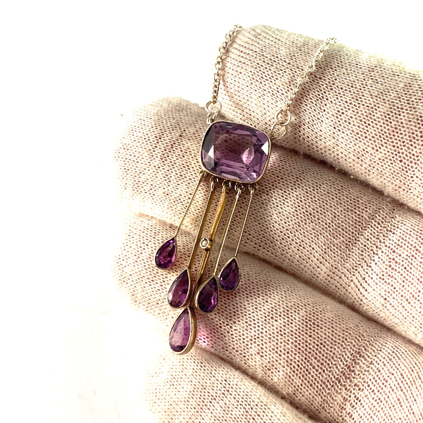 Antique Silver Amethyst Negligee Pendant With Later Silver Chain.