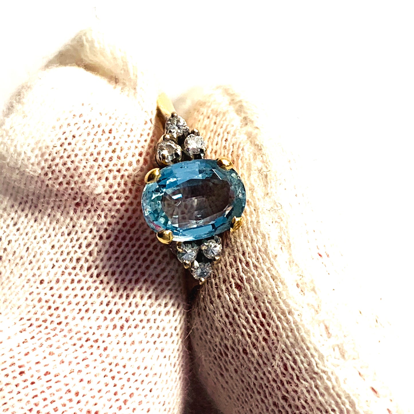 Mid Century 14k Gold Aquamarine Diamond Ring