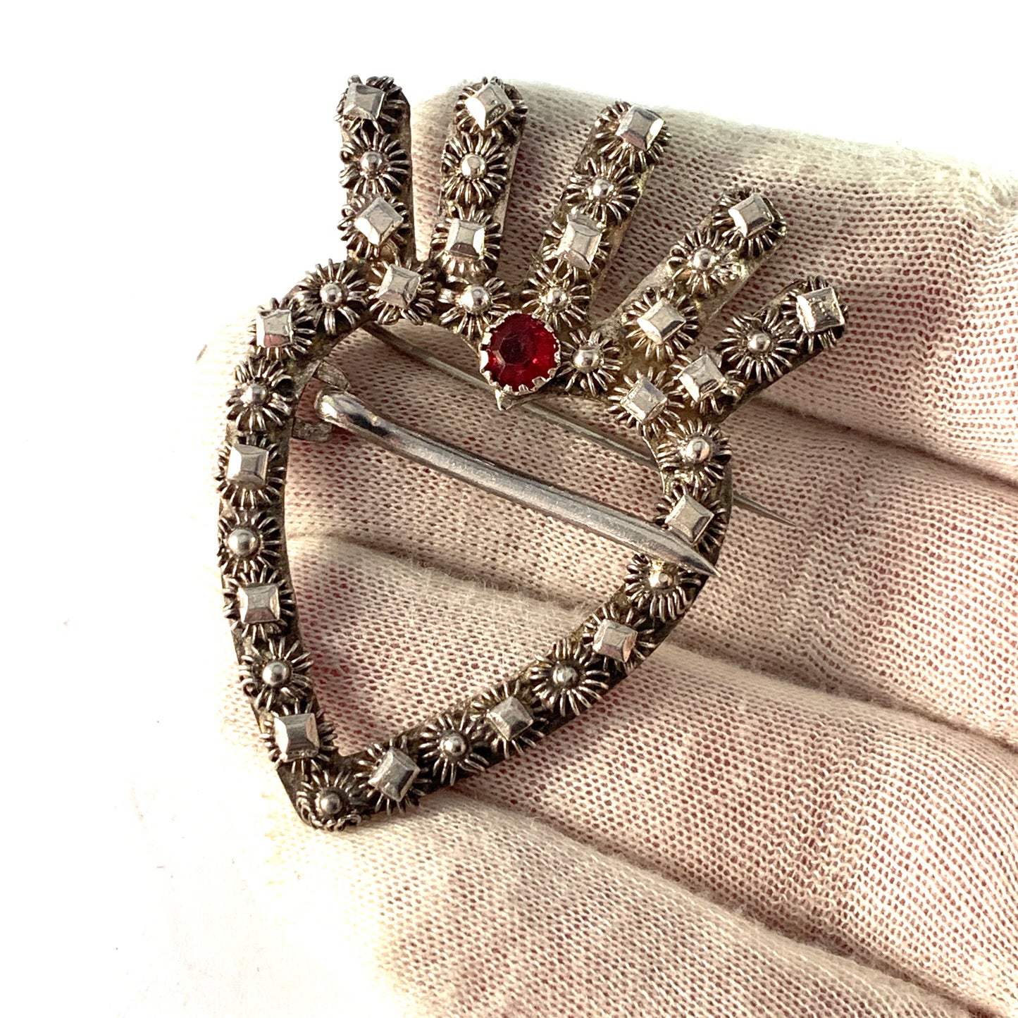 Jöns P Möller, Sweden 1807-31. Georgian Solid Silver Paste Crowned Heart Brooch.