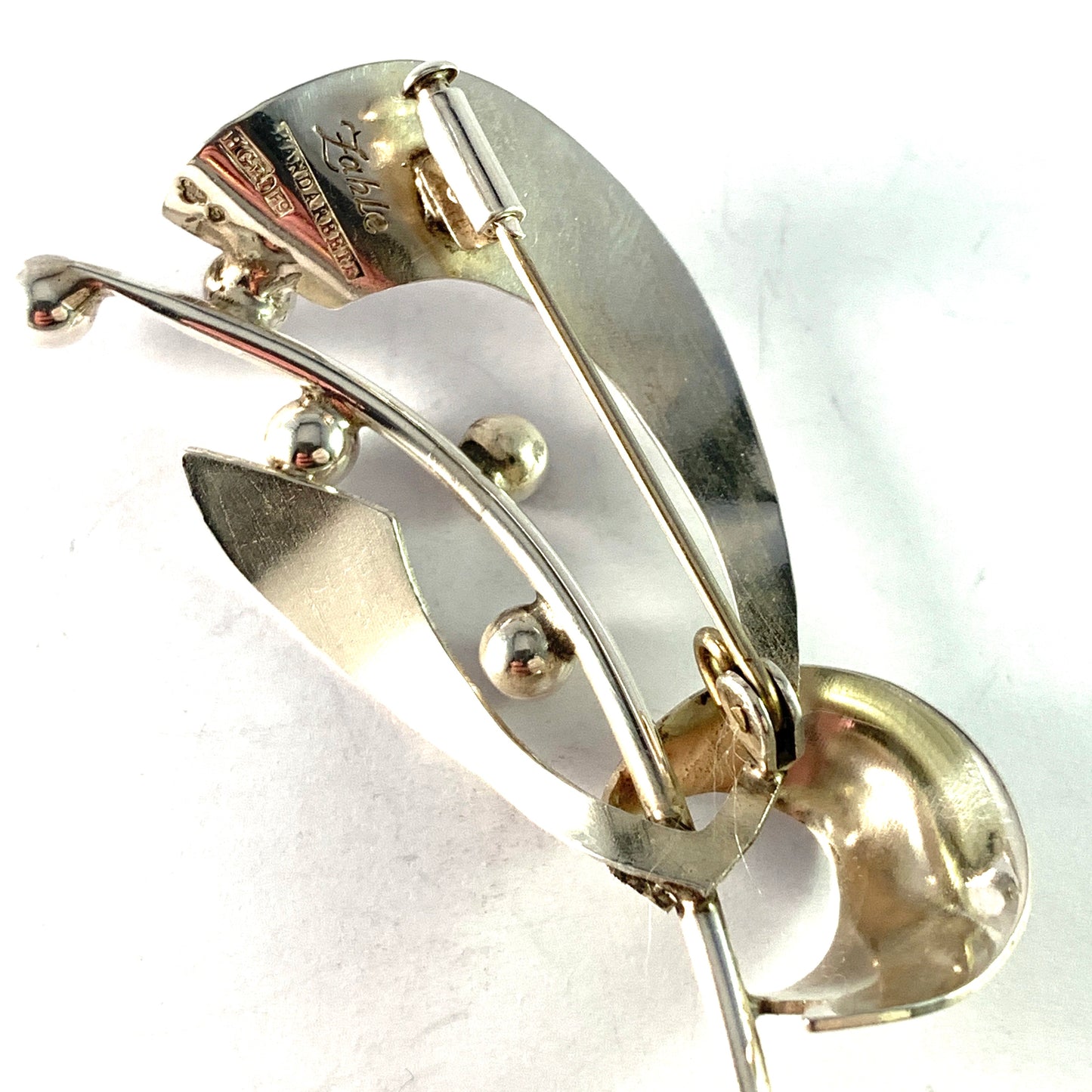 Zahle for Hugo Grun, Sweden 1956. Vintage Sterling Silver Lily of the Valley Brooch. Signed.