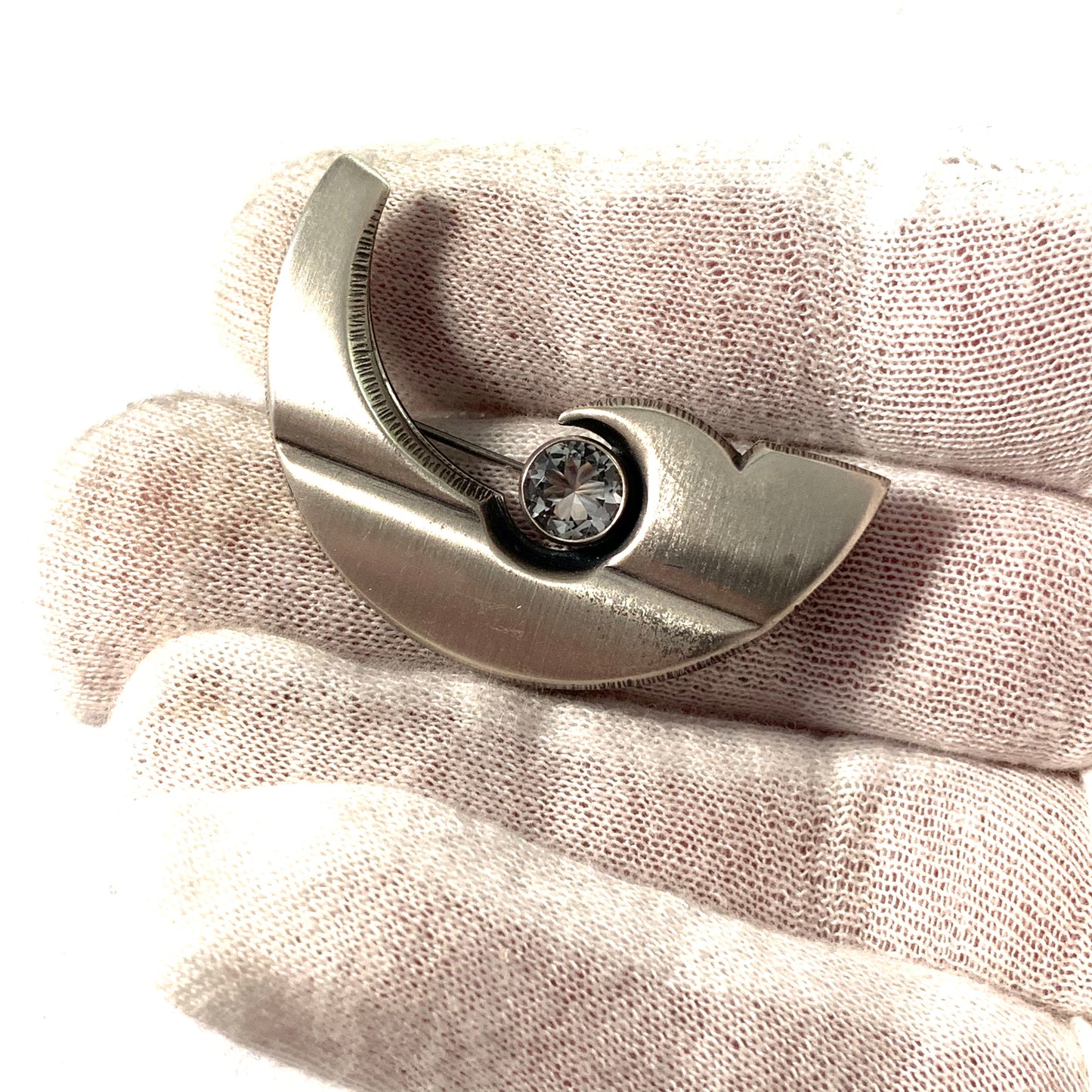 Karl Laine for Finnfeelings, Finland. Vintage Sterling Rock Crystal Brooch.