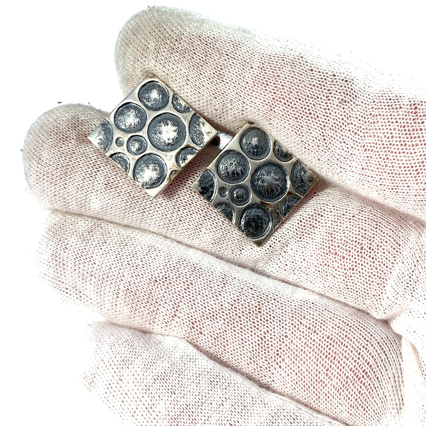 Martti Viikinniemi, Finland year 1970. Large Moon Surface Solid Silver Cufflinks.