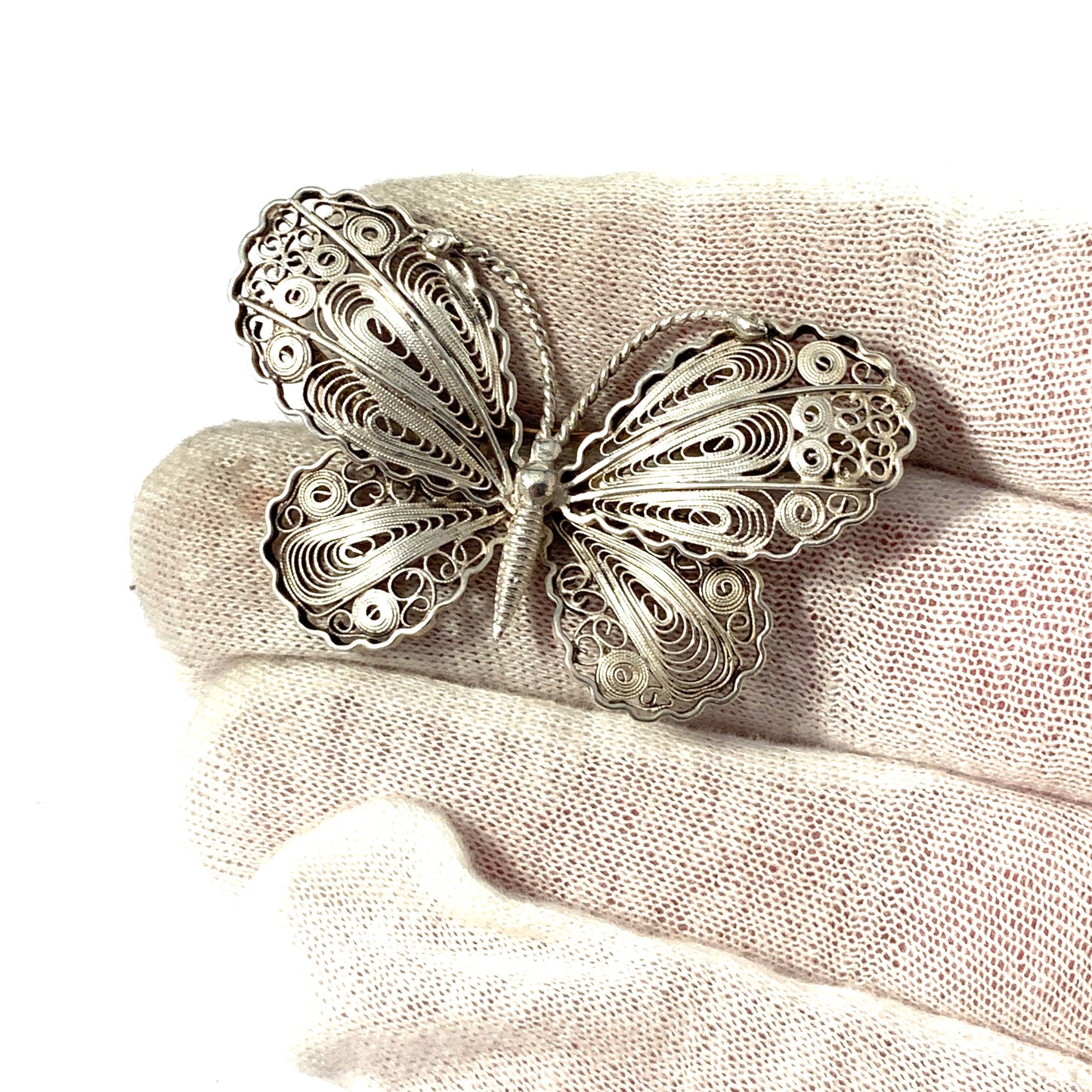 Folmere, Denmark. Mid Century Sterling Filigree Silver Butterfly Brooch