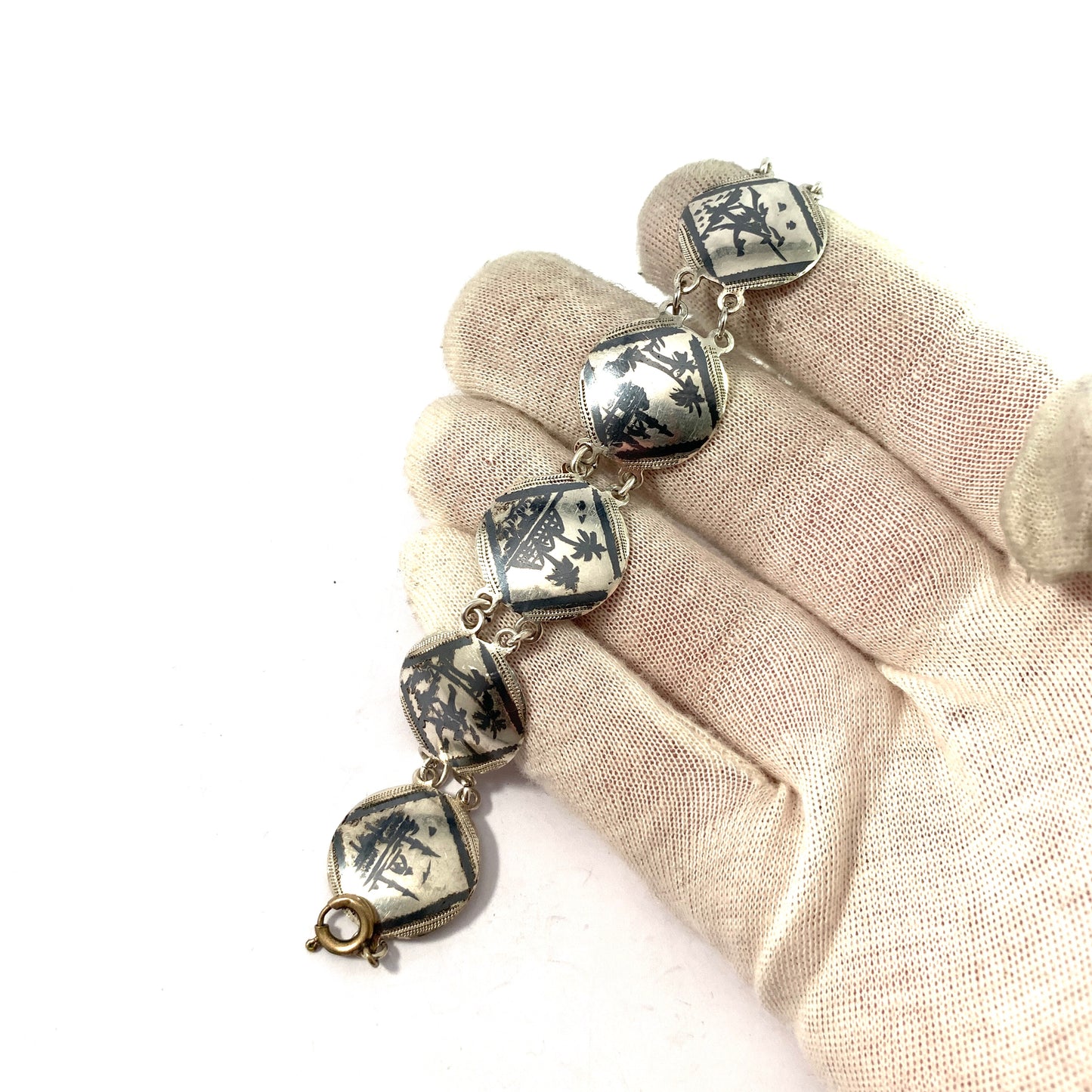 Egypt. Vintage 1940-50s. Solid Silver Niello Enamel Bracelet.