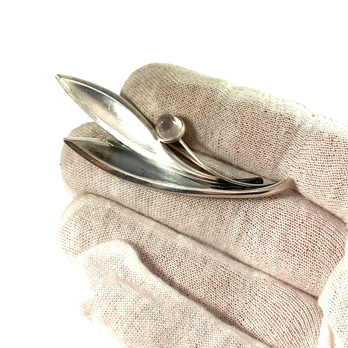 Elis Kauppi, Kupittaan Kulta Finland 1961 Solid Silver Rose Quartz Brooch