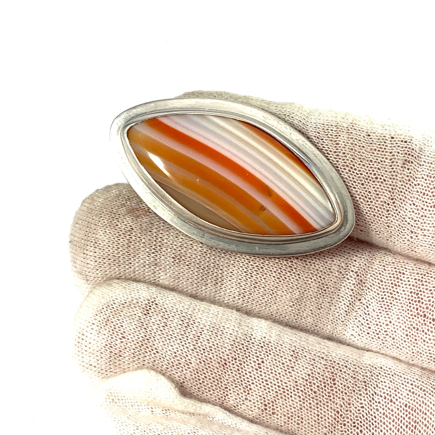 Victor Janson, Sweden 1958 Mid Century Sterling Silver Agate Brooch