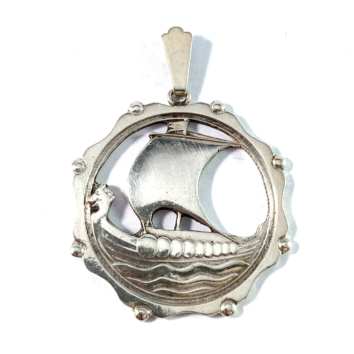 Maker F.H Denmark. Vintage Solid 830 Silver Viking Ship Pendant.