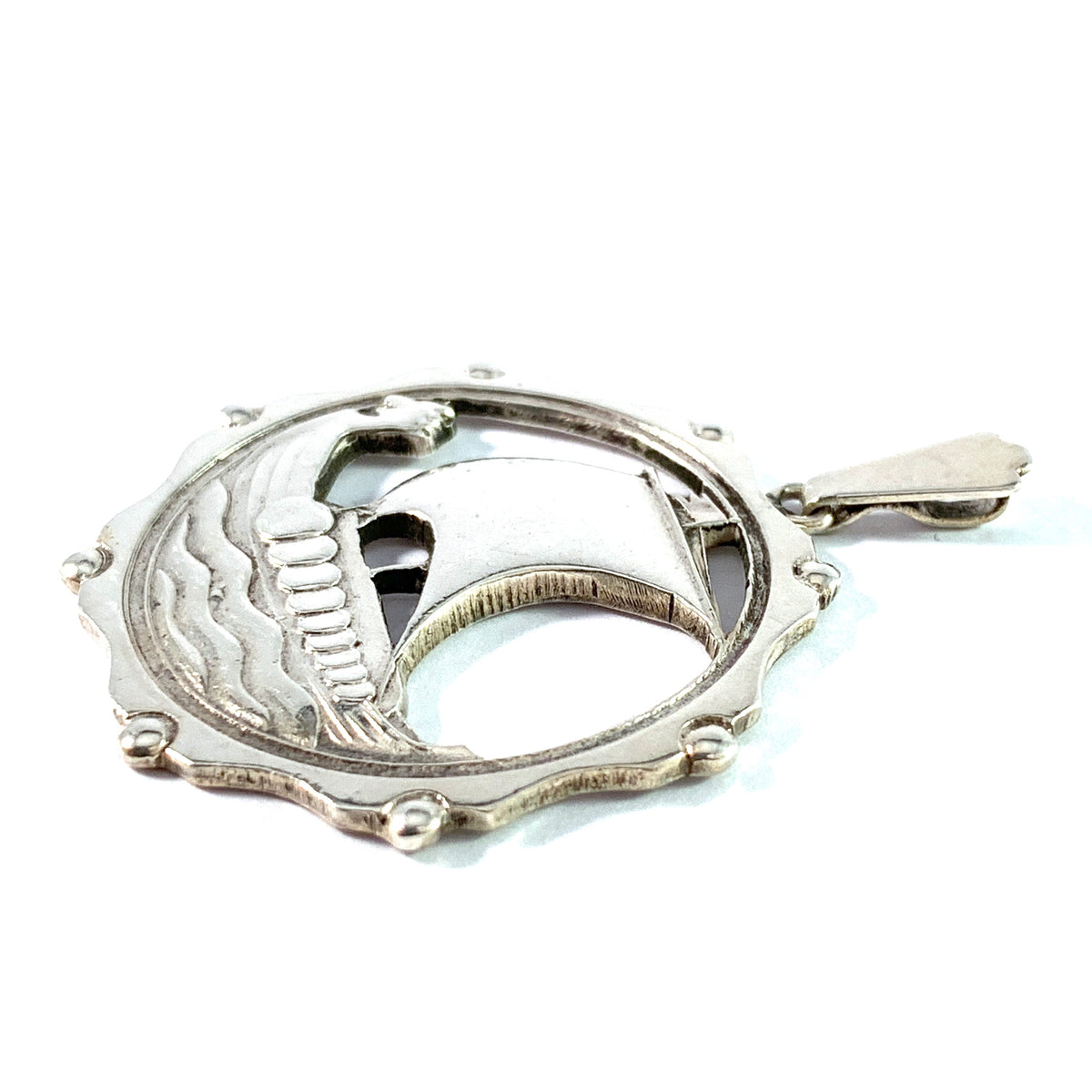 Maker F.H Denmark. Vintage Solid 830 Silver Viking Ship Pendant.