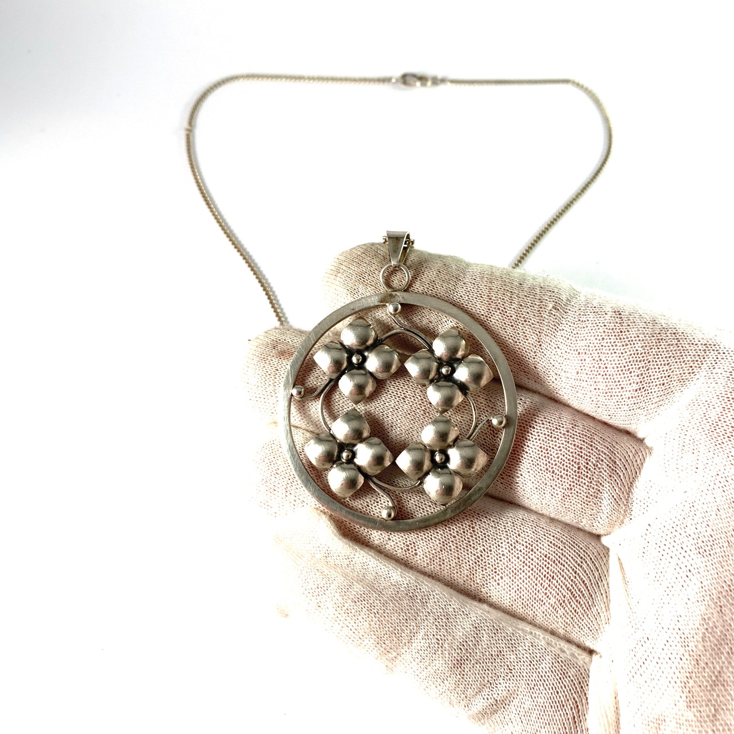 Julius A.L. Klagenborg, Copenhagen Denmark 1950s Solid Silver Pendant Necklace