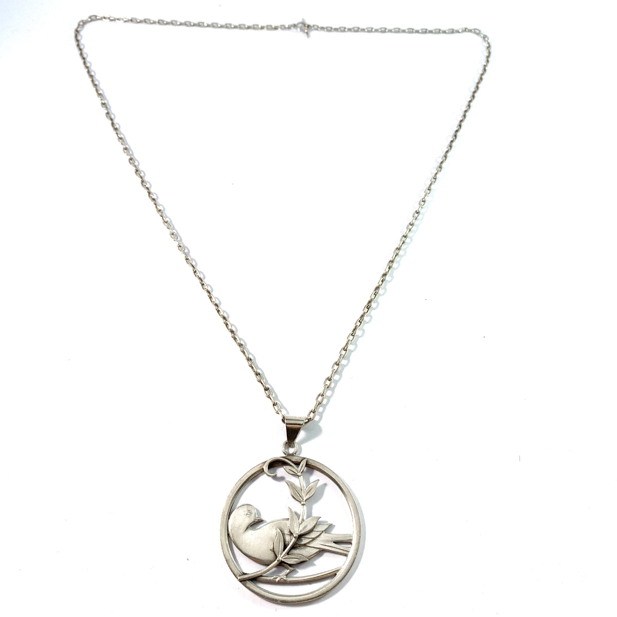 SH Mathiesen, Denmark 1896-1937. Solid 830 Silver Peace Dove Pendant Necklace.