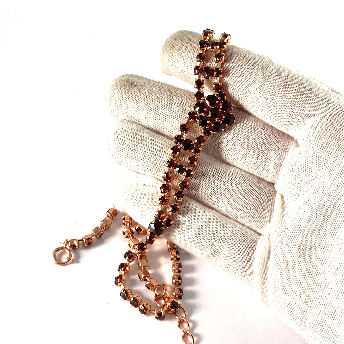 Vintage Mid Century Bohemian Garnet Gilt Metal Necklace.