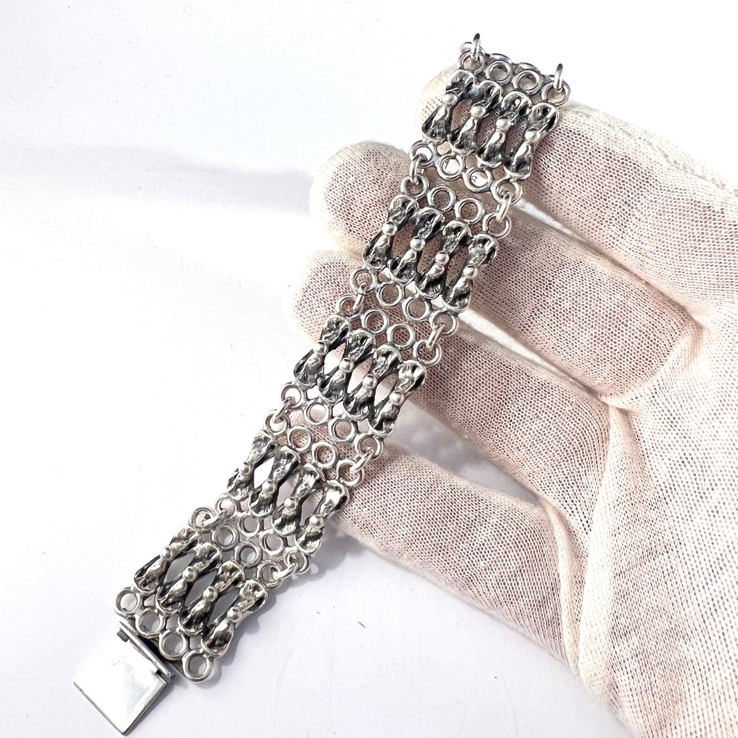 ALTON, Sweden 1972. Chunky Modernist Sterling 935 Silver Bracelet.