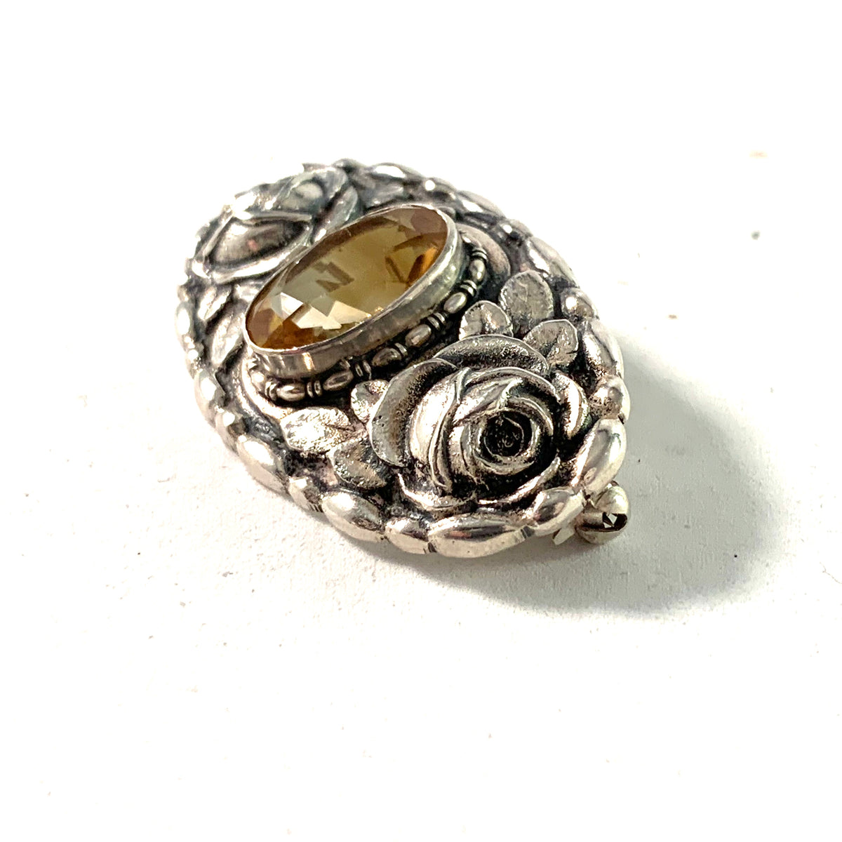 Martin Mayer, Mainz, Germany c 1920 Art Nouveau Silver Citrine Brooch