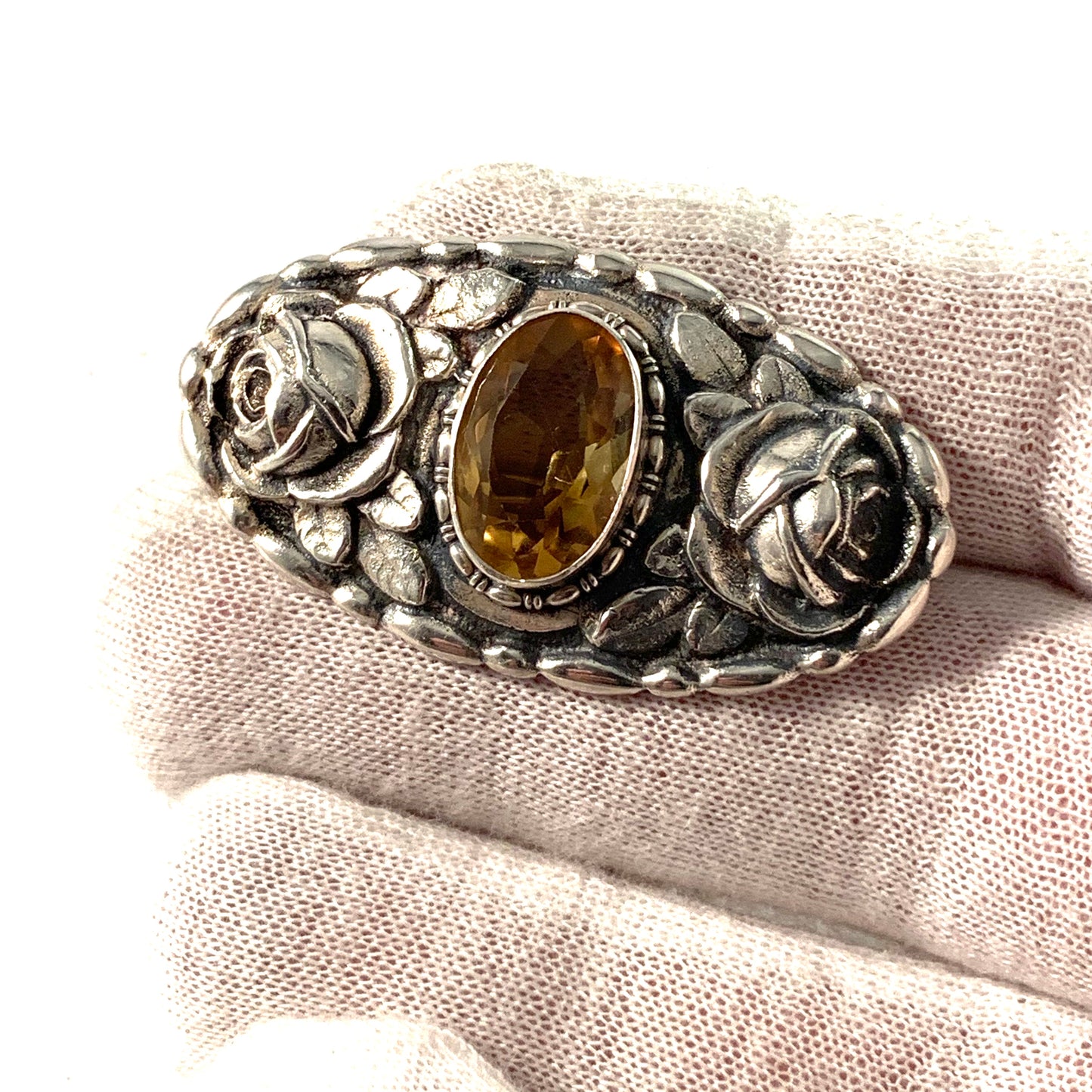 Martin Mayer, Mainz, Germany c 1920 Art Nouveau Silver Citrine Brooch