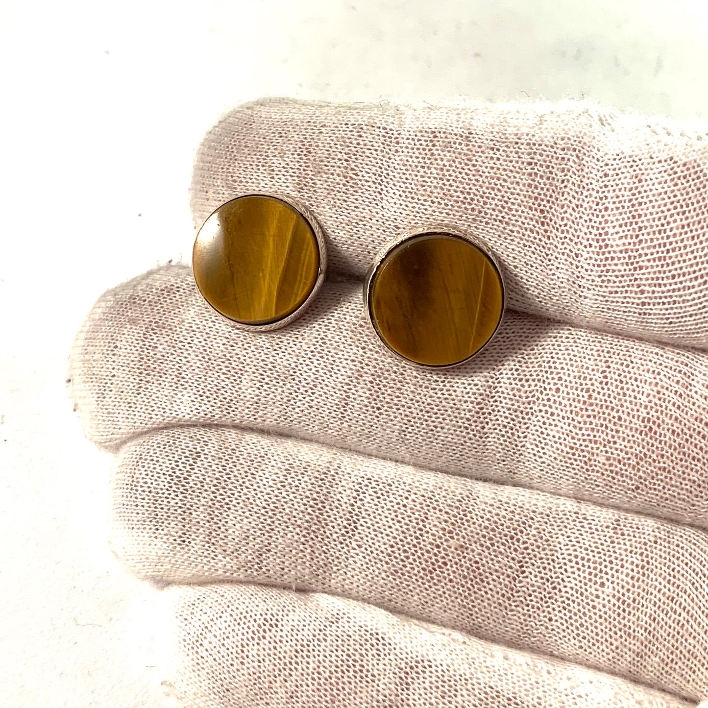 Jase, Finland 1964 Silver Tiger-Eye Cufflinks.