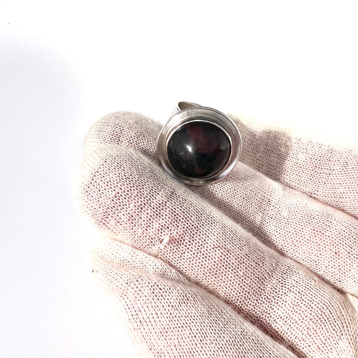 R Fridström, Sweden 1964. Sterling Silver Bloodstone Ring. Signed.