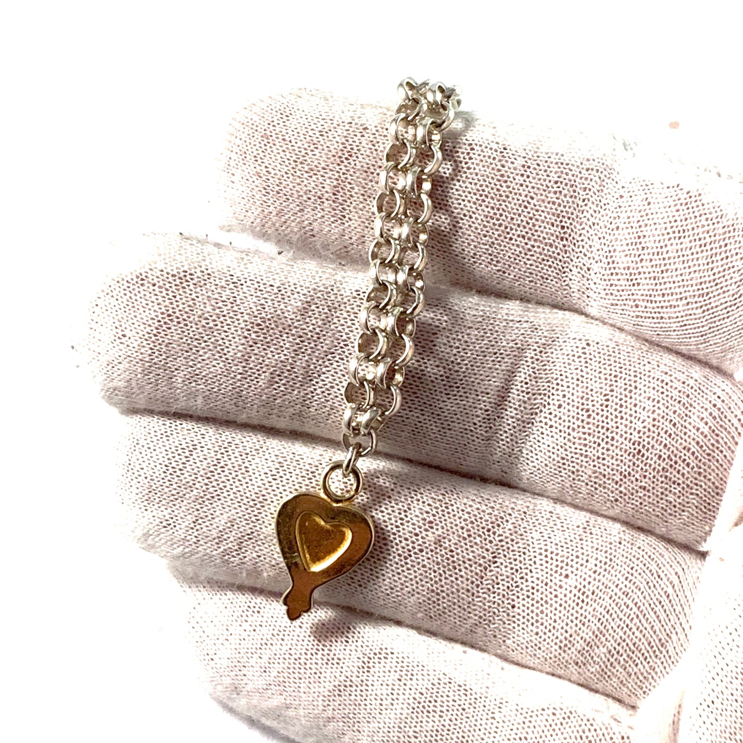 Kalevala Koru, Finland Vintage Sterling Heart Love Charm Bracelet.