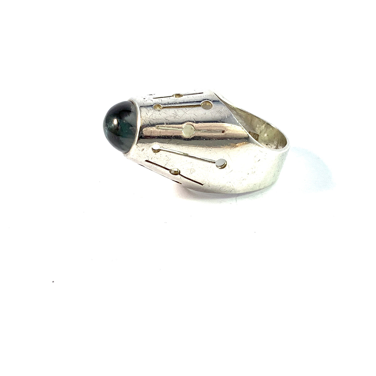 Hans Scherlund, Stockholm, 1965. Vintage Space Age Sterling Silver Quartz Ring.