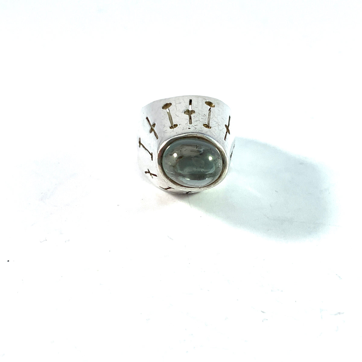 Hans Scherlund, Stockholm, 1965. Vintage Space Age Sterling Silver Quartz Ring.