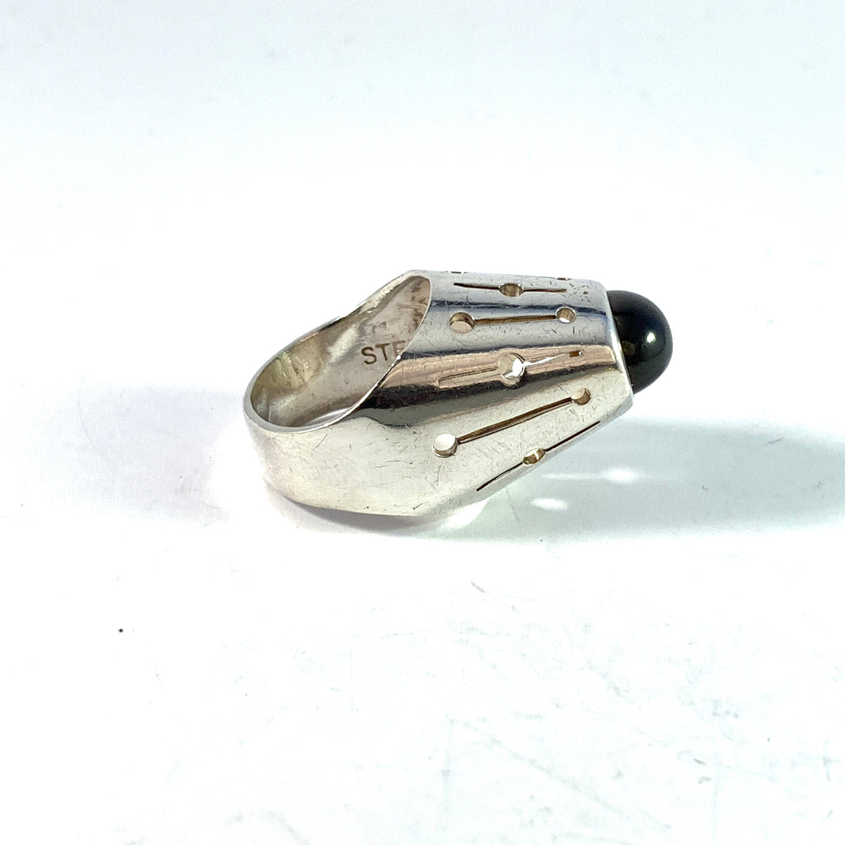 Hans Scherlund, Stockholm, 1965. Vintage Space Age Sterling Silver Quartz Ring.