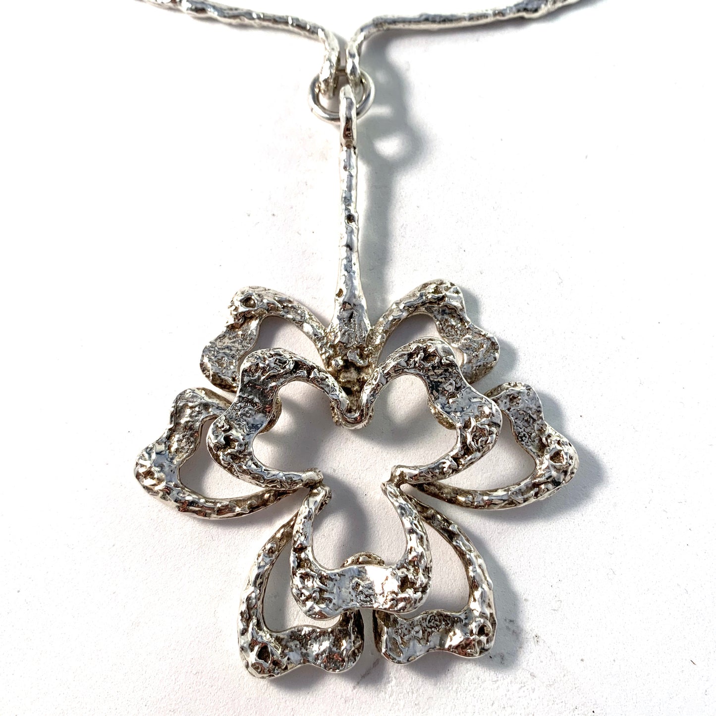 Theresia Hvorslev for Mema, Sweden 1972 Massive Sterling Floral Necklace.