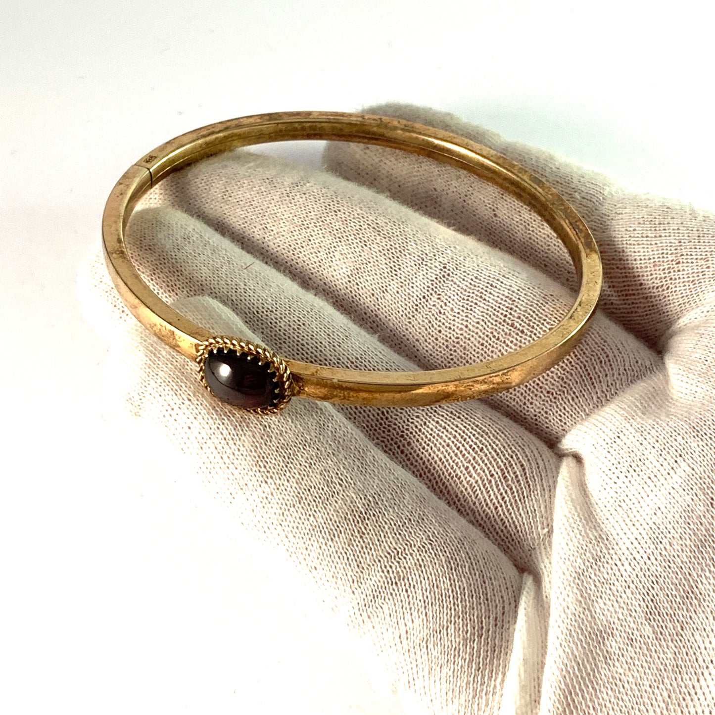 Germany Mid Century 835 Silver Bohemian Garnet Bangle Bracelet.